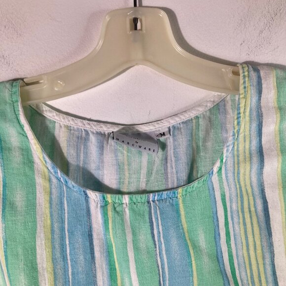 Womens Hot Cotton Striped Tank Top Green Yellow White M Linen Flaw - Picture 3 of 10